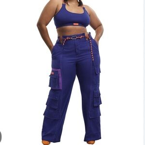 Purple Wide Leg High-Waisted pants and knit cropped top